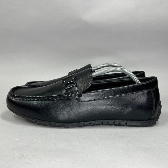 Van Heusen Rail Driving Loafers Men's Size 11 Black Leather Slip On Dress Shoes - Picture 5 of 11